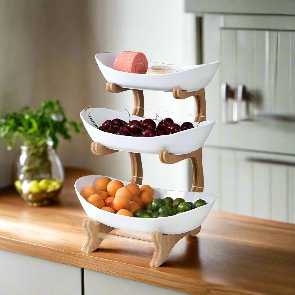 Fruit & Snack Layer Serving Tray – Stylish Wood Holder for Candy, Treats, and Party Displays – Perfect Kitchen Organizer