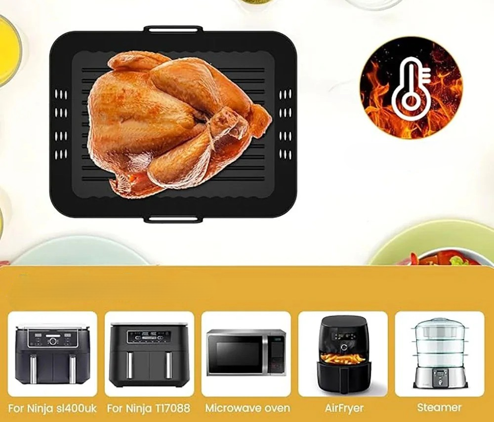 Reusable Silicone Air Fryer Liners – 2-Pack Non-Stick Baking Tray for Ninja XL Basket