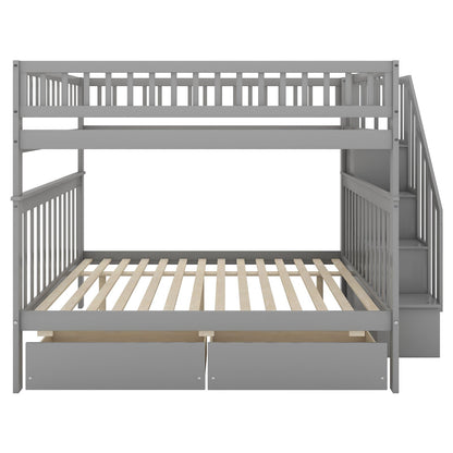 Full-over-Full Bunk Bed with Two Drawers and Storage