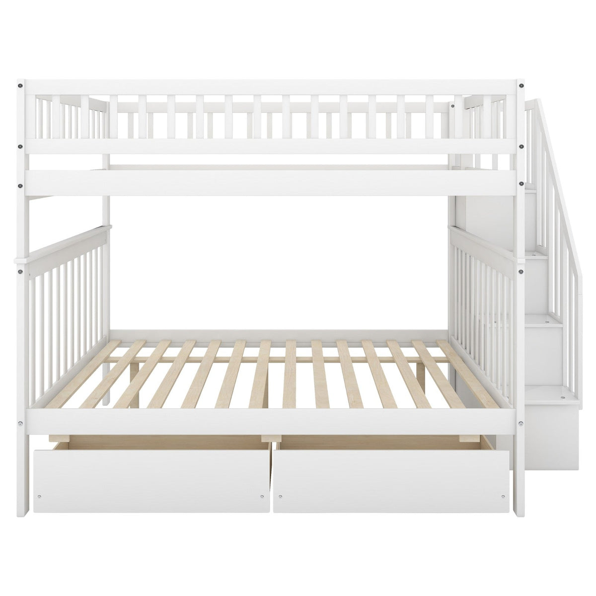 Full-over-Full Bunk Bed with Two Drawers and Storage