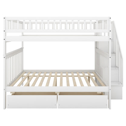 Full-over-Full Bunk Bed with Two Drawers and Storage