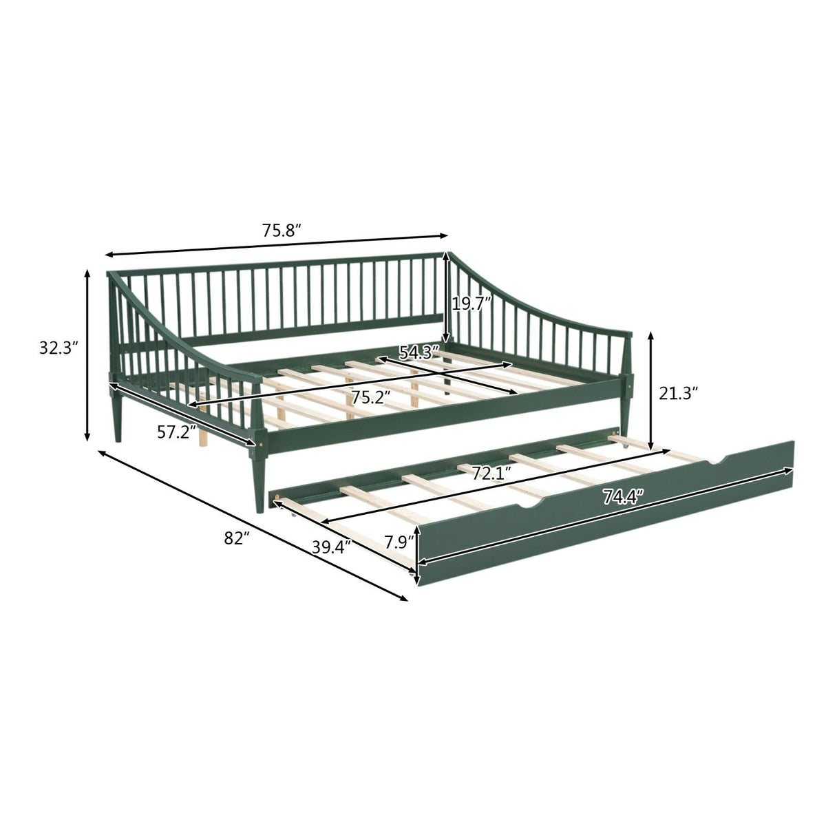 Full Size Daybed with Support Legs and Trundle