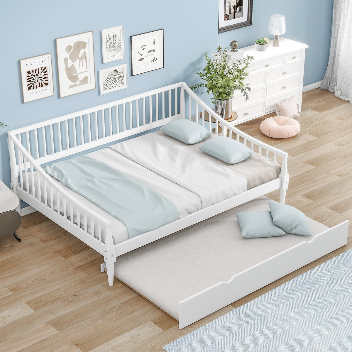 Full Size Daybed with Support Legs and Trundle