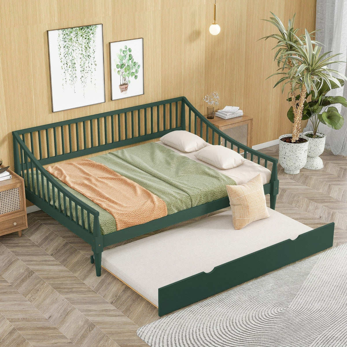 Full Size Daybed with Support Legs and Trundle