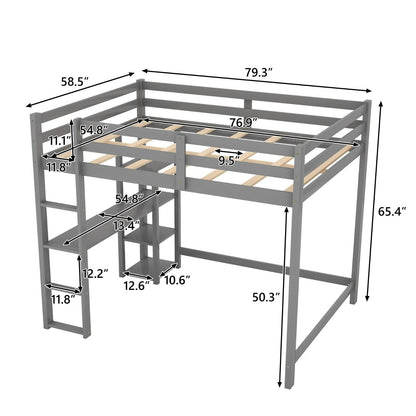 Full Size Loft Bed with Built-in Desk and Shelves
