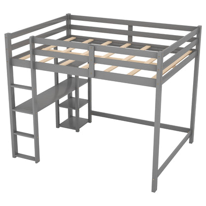 Full Size Loft Bed with Built-in Desk and Shelves