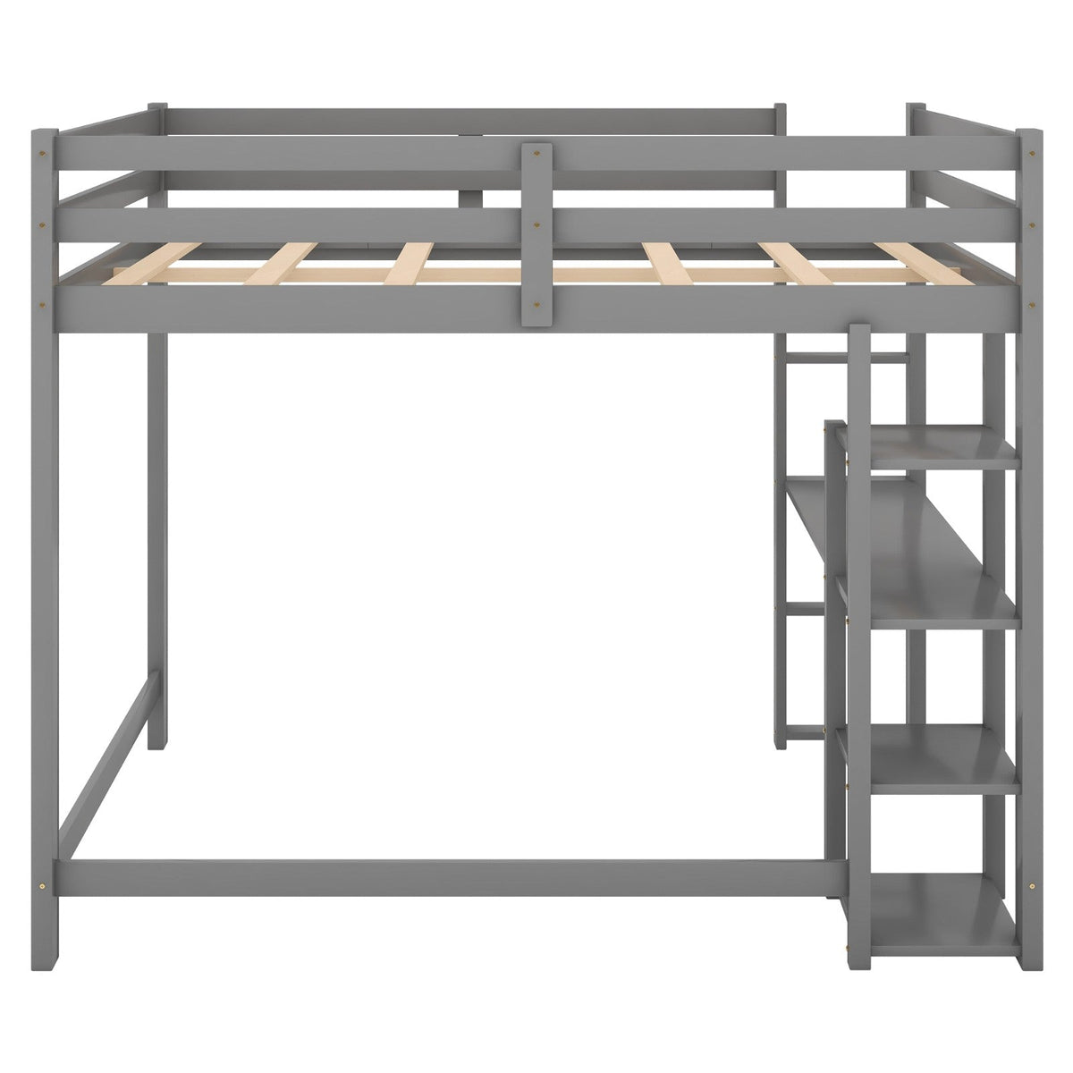 Full Size Loft Bed with Built-in Desk and Shelves