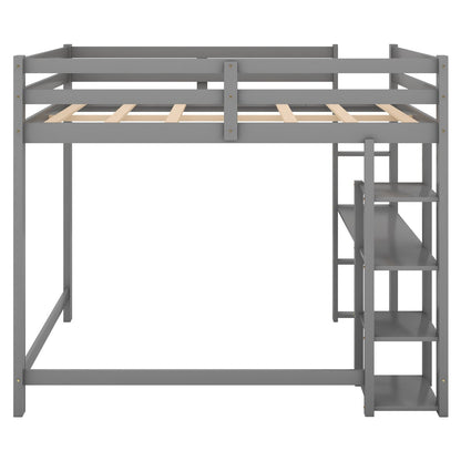 Full Size Loft Bed with Built-in Desk and Shelves
