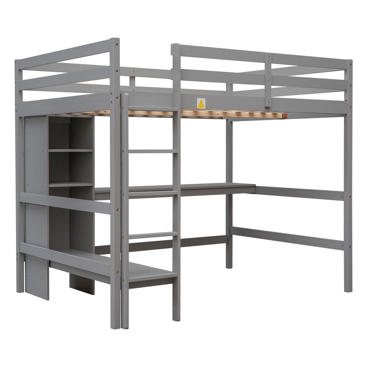 Full Size Loft Bed with Under-bed Desk and Multifunction Shelves