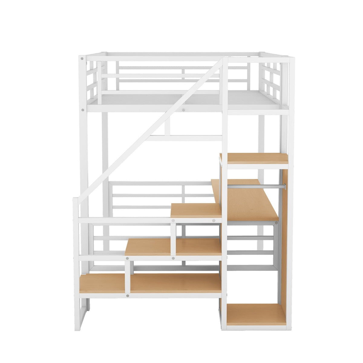 Full Size Metal Loft Bed with Desk Storage Stairs and Small Wardrobe Stairs