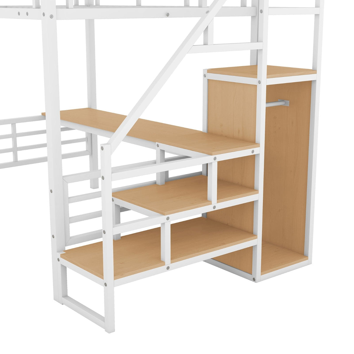 Full Size Metal Loft Bed with Desk Storage Stairs and Small Wardrobe Stairs
