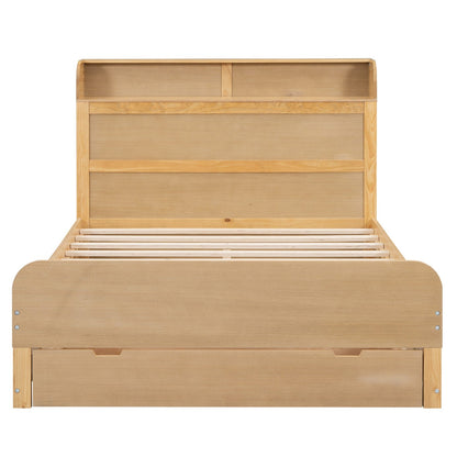 Full Size Platform Bed with Storage Headboard and Big Drawer