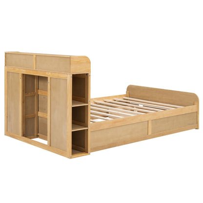 Full Size Platform Bed with Storage Headboard and Big Drawer