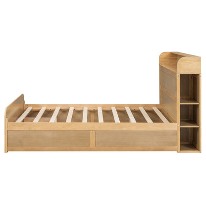 Full Size Platform Bed with Storage Headboard and Big Drawer