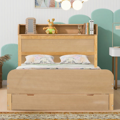 Full Size Platform Bed with Storage Headboard and Big Drawer