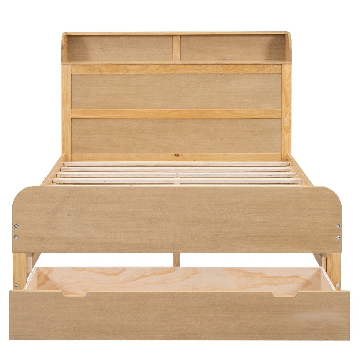 Full Size Platform Bed with Storage Headboard and Big Drawer