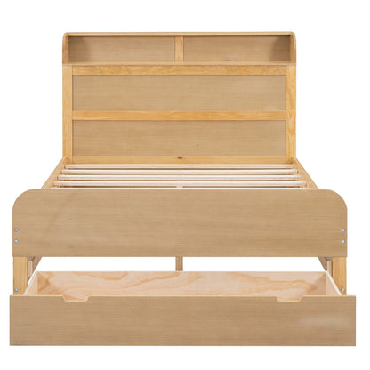 Full Size Platform Bed with Storage Headboard and Big Drawer