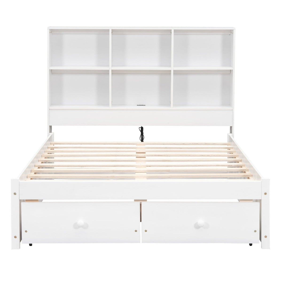 Full Size Platform Bed with Storage Headboard, Charging Station and 2 Drawers