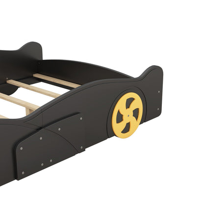 Full Size Race Car-Shaped Platform Bed with Wheels and Storage