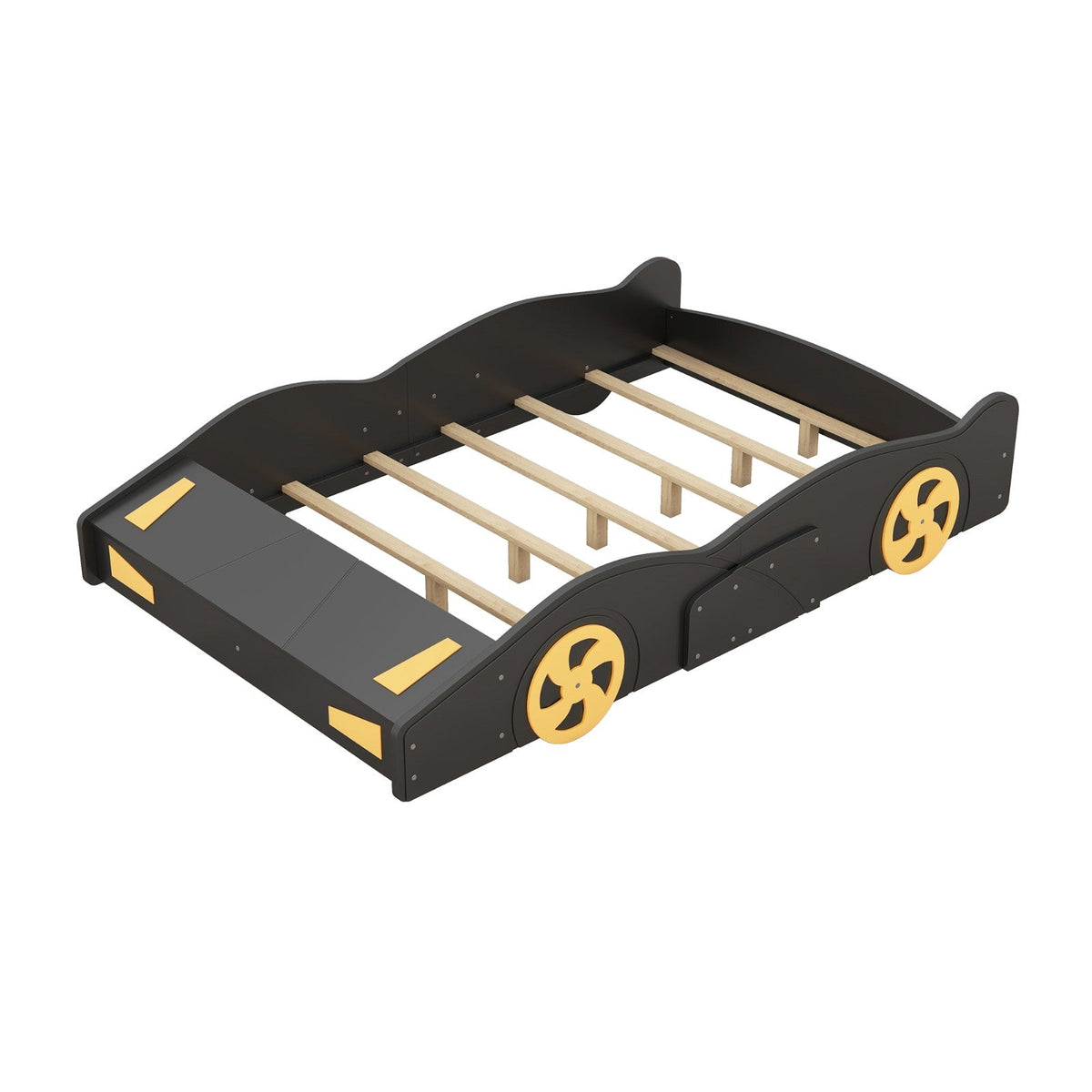 Full Size Race Car-Shaped Platform Bed with Wheels and Storage