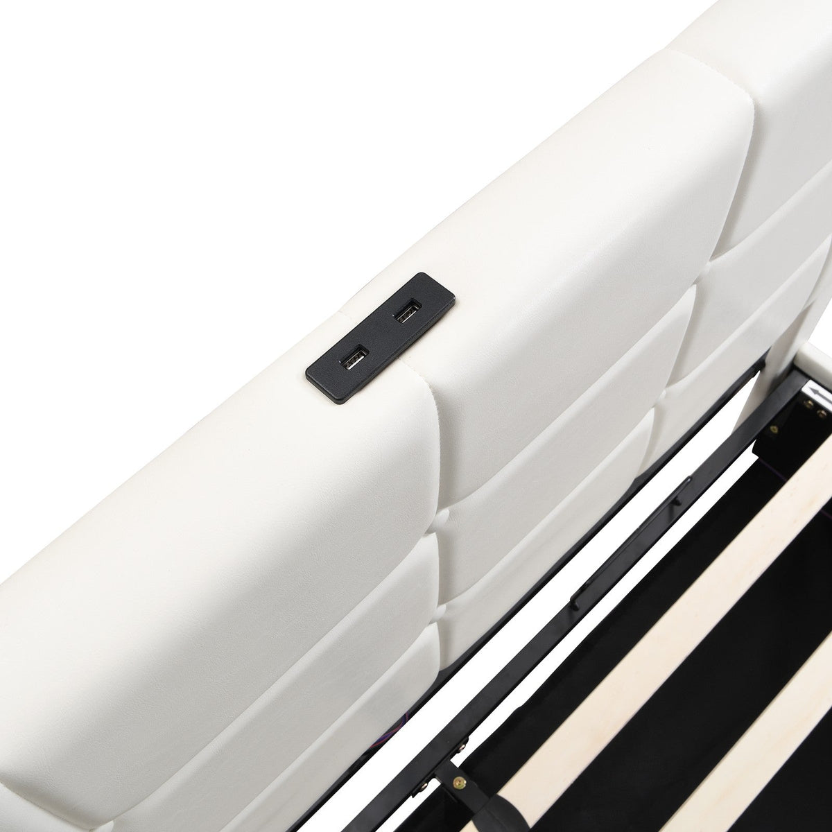 Full-Size Upholstered Bed with LED Lights, Hydraulic Storage System, and USB Charging Station