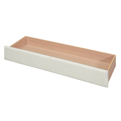 Full Size Upholstered Platform Bed with One Large Drawer in the Footboard and a Drawer on Each Side