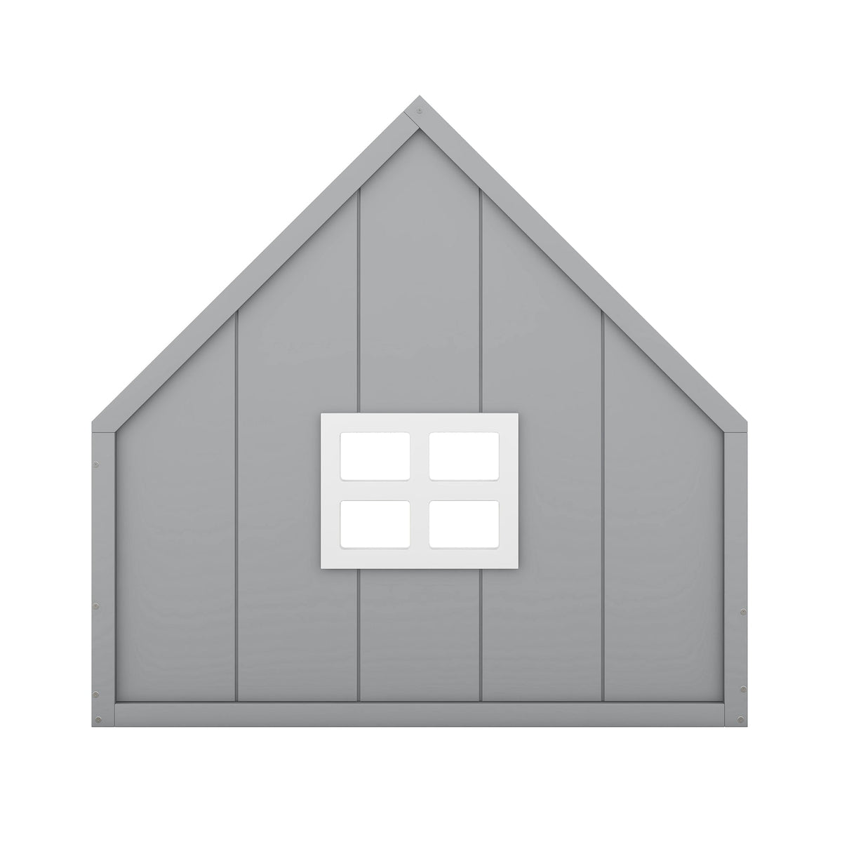 Full-Size Wood House Bed with Window and Fence