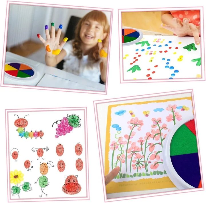 Funny Finger Painting Kit - 6/12 Colors Kids Washable Paint Set, Non Toxic and Safe Ink Pads