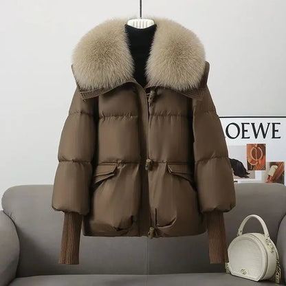 Fur-Collared Hooded Puffer Jacket – Cozy, Stylish Winter Overcoat for Women, Perfect for Chic Comfort and Warmth