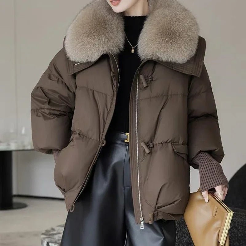 Fur-Collared Hooded Puffer Jacket – Cozy, Stylish Winter Overcoat for Women, Perfect for Chic Comfort and Warmth