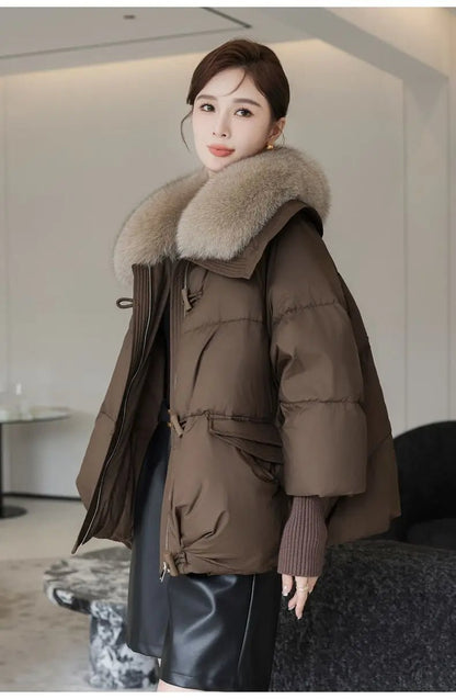 Fur-Collared Hooded Puffer Jacket – Cozy, Stylish Winter Overcoat for Women, Perfect for Chic Comfort and Warmth