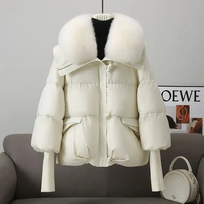 Fur-Collared Hooded Puffer Jacket – Cozy, Stylish Winter Overcoat for Women, Perfect for Chic Comfort and Warmth