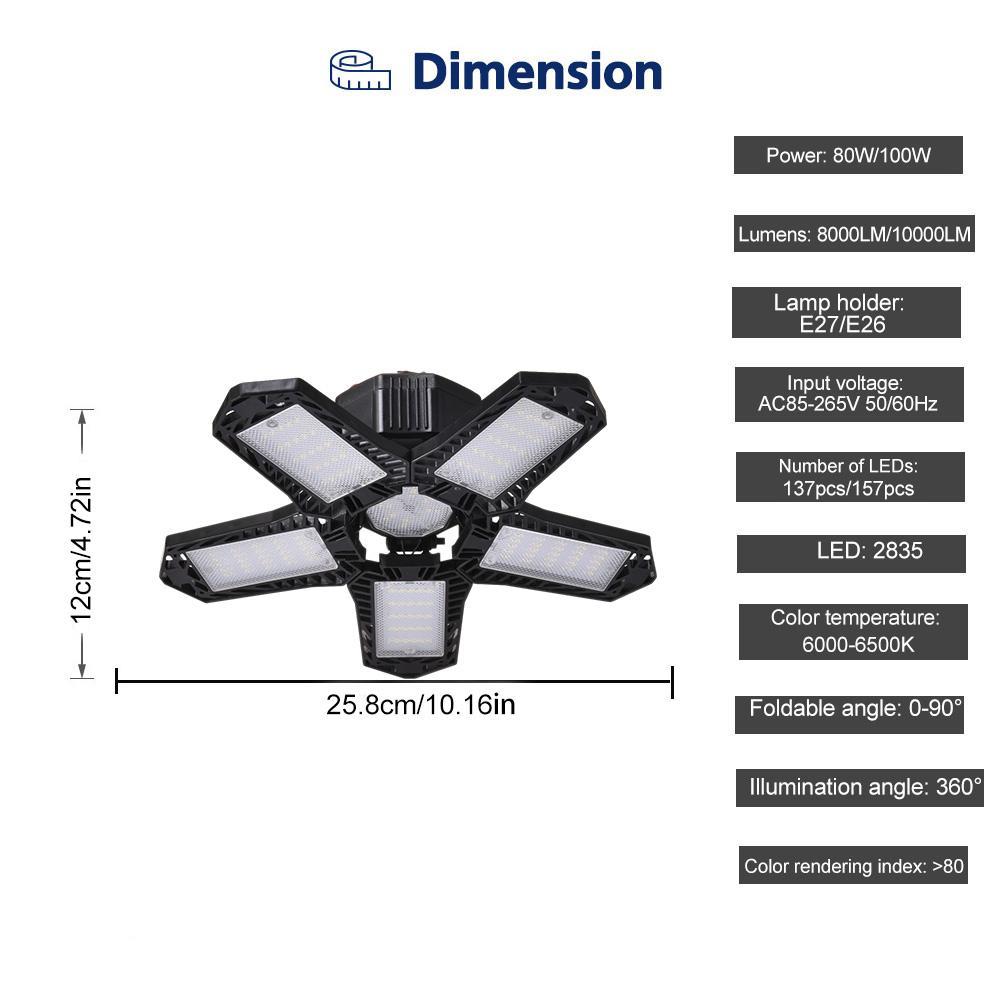 Garage Light with 5 Foldable Panels