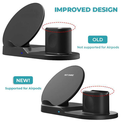 Fast Wireless Charger Dock Stand - 3 in 1  Multi-Function Charging Station