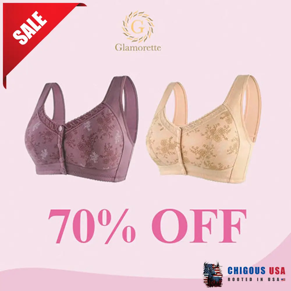Glamorette – Cotton Front Closure Bra 70% Off Set 2 (Beige & Purple) / 2Xl