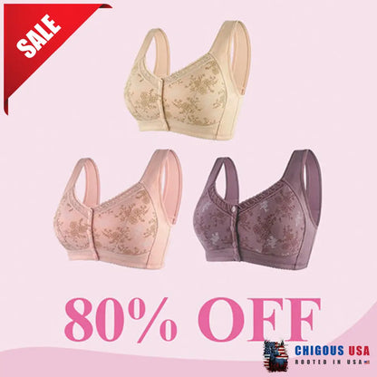 Glamorette – Cotton Front Closure Bra 80% Off Set 3 (Beige + Pink Purple) / 2Xl