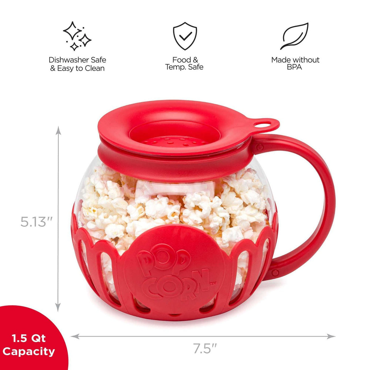 Glass Microwave Popcorn Maker - 3-in-1 Lid Ecolution Patented Micro-Pop Glass Microwave Popcorn Popper