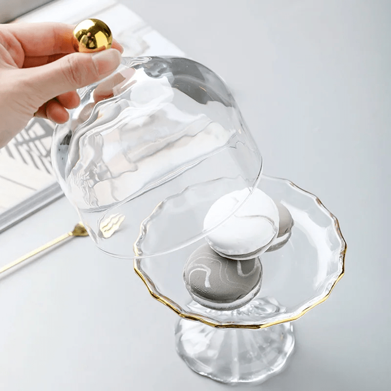 Glass Pastry Dome Stand – Nordic-Inspired Tall Tray with Dustproof Cover for Stylish Dessert & Kitchen Décor