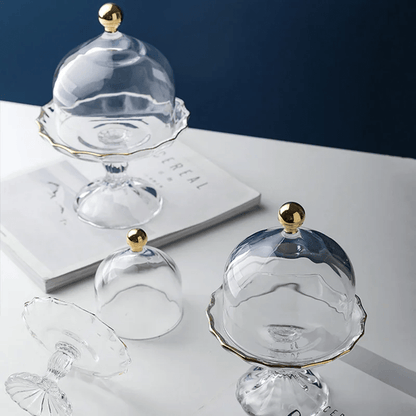 Glass Pastry Dome Stand – Nordic-Inspired Tall Tray with Dustproof Cover for Stylish Dessert & Kitchen Décor