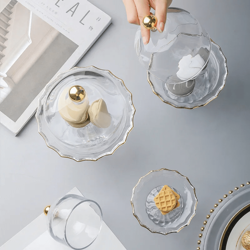 Glass Pastry Dome Stand – Nordic-Inspired Tall Tray with Dustproof Cover for Stylish Dessert & Kitchen Décor