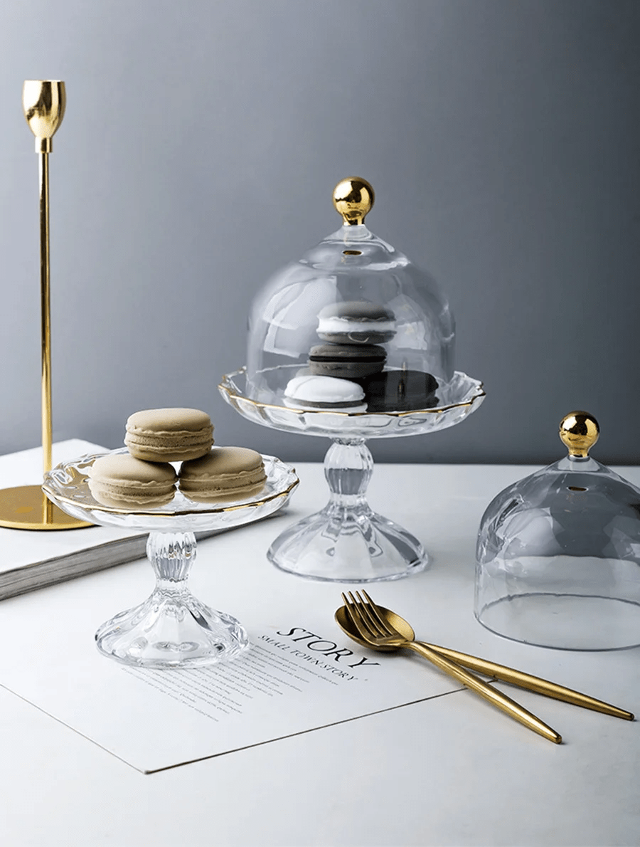 Glass Pastry Dome Stand – Nordic-Inspired Tall Tray with Dustproof Cover for Stylish Dessert & Kitchen Décor