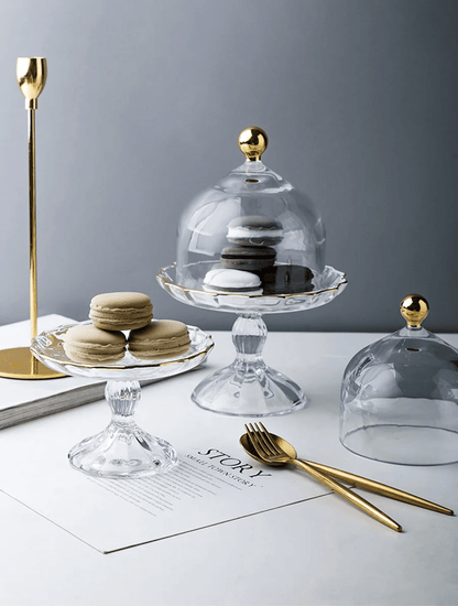 Glass Pastry Dome Stand – Nordic-Inspired Tall Tray with Dustproof Cover for Stylish Dessert & Kitchen Décor