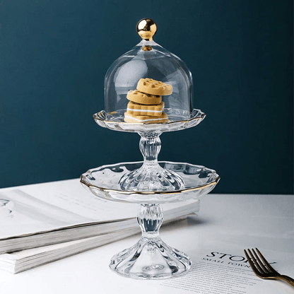 Glass Pastry Dome Stand – Nordic-Inspired Tall Tray with Dustproof Cover for Stylish Dessert & Kitchen Décor