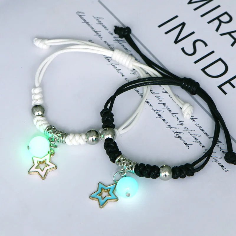 Glow-in-the-Dark Astronaut Star Bracelet – Adjustable Matching Rope for Couples & Friends, Symbolizing Infinite Love