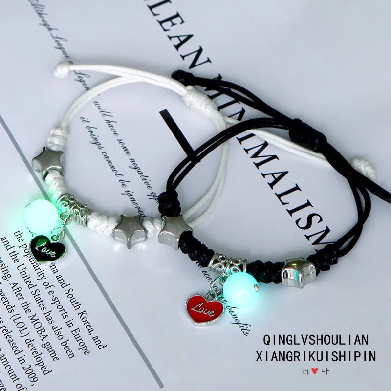 Glow-in-the-Dark Astronaut Star Bracelet – Adjustable Matching Rope for Couples & Friends, Symbolizing Infinite Love