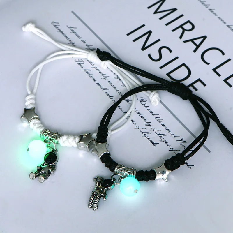 Glow-in-the-Dark Astronaut Star Bracelet – Adjustable Matching Rope for Couples & Friends, Symbolizing Infinite Love