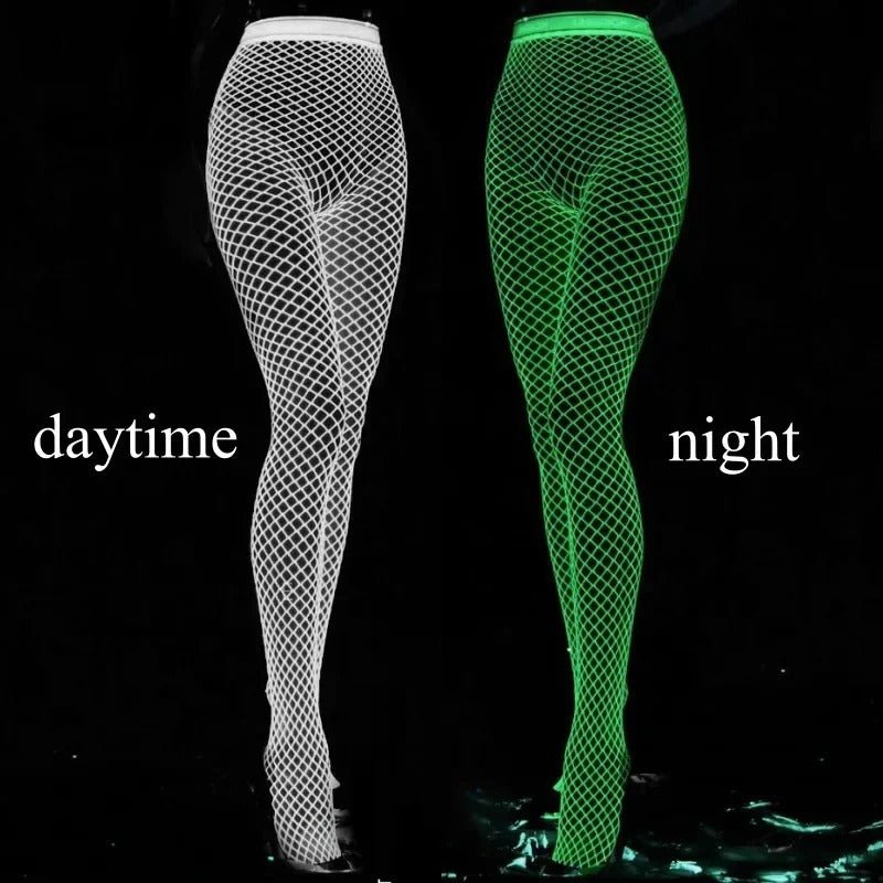 Glow-in-the-Dark Fishnet Stockings - Luminous Hollow Out Pantyhose Fishnet Tights Stockings