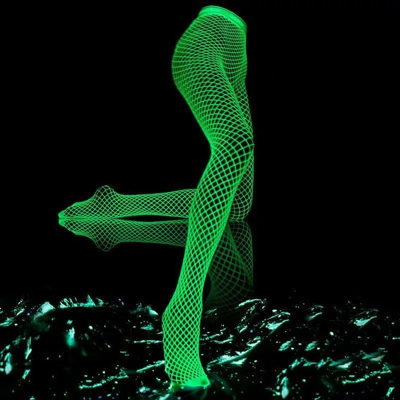 Glow-in-the-Dark Fishnet Stockings - Luminous Hollow Out Pantyhose Fishnet Tights Stockings