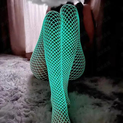 Glow-in-the-Dark Fishnet Stockings - Luminous Hollow Out Pantyhose Fishnet Tights Stockings