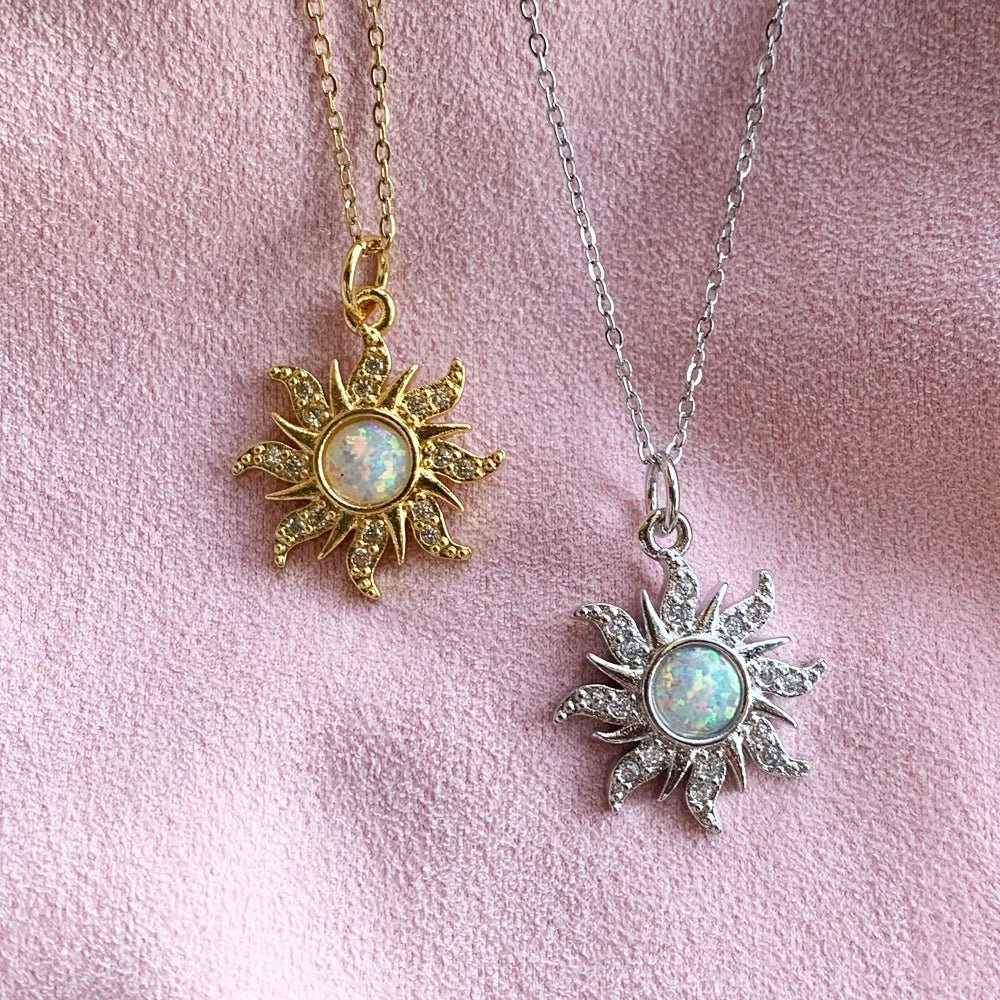 Gold-Plated Sun Necklace With Opal Pendant- Princess Like Necklace Perfect for Wedding or Party Look